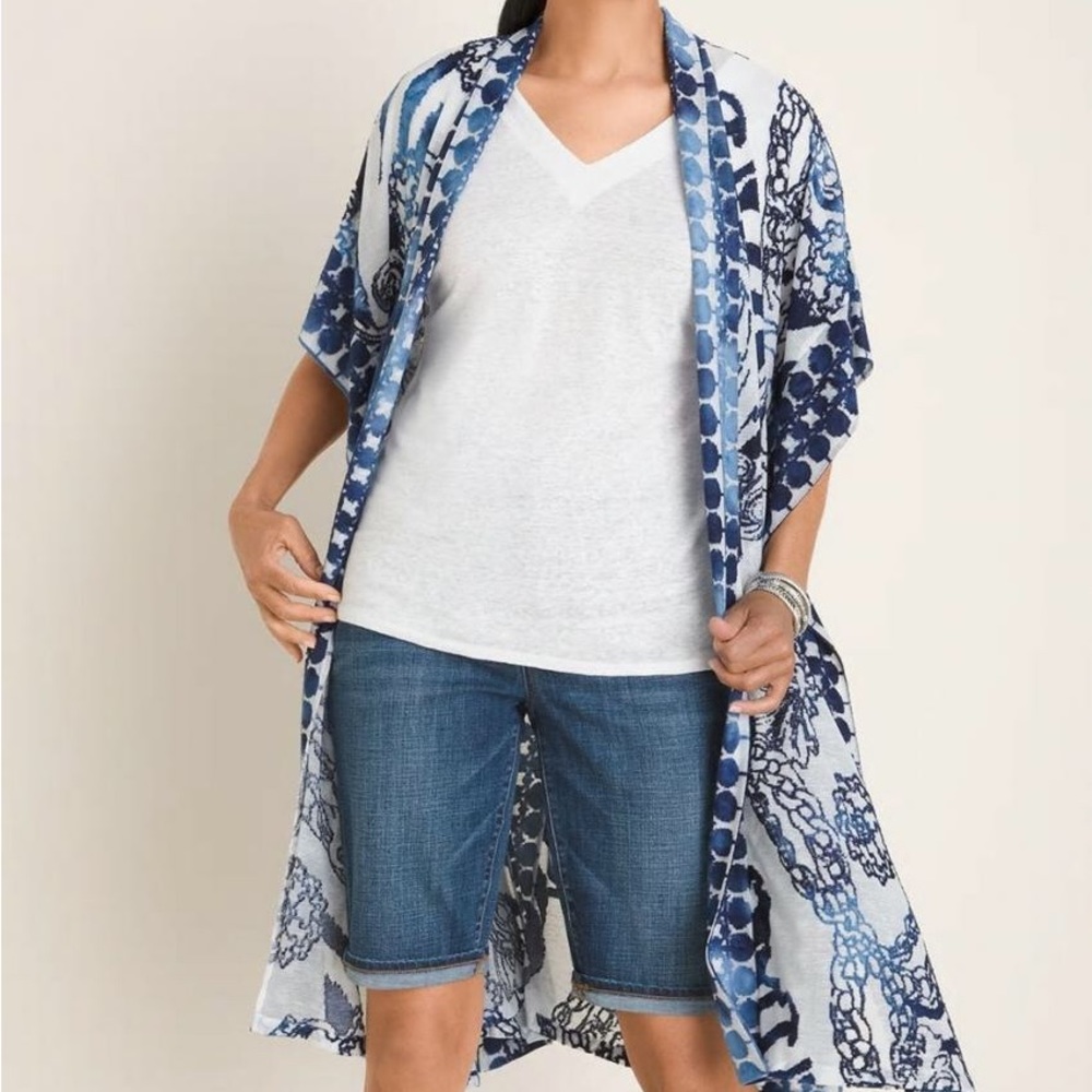 Chico’s Knit Filigree Burnout Ruana; NWT; Size S/M; Calming Blue Color
